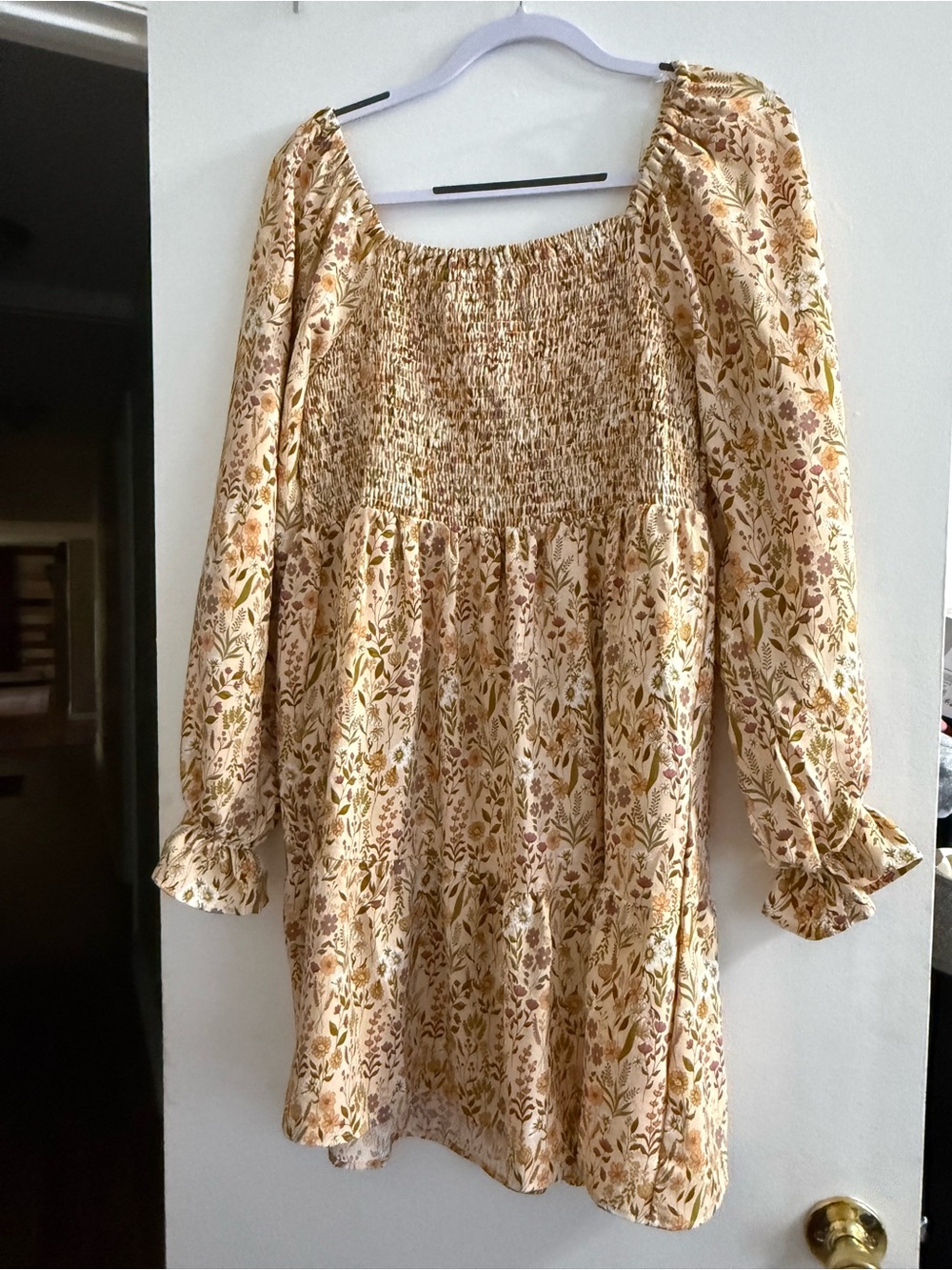 Simply Southern Cream Floral Midi Dress with Gold and Olive Details